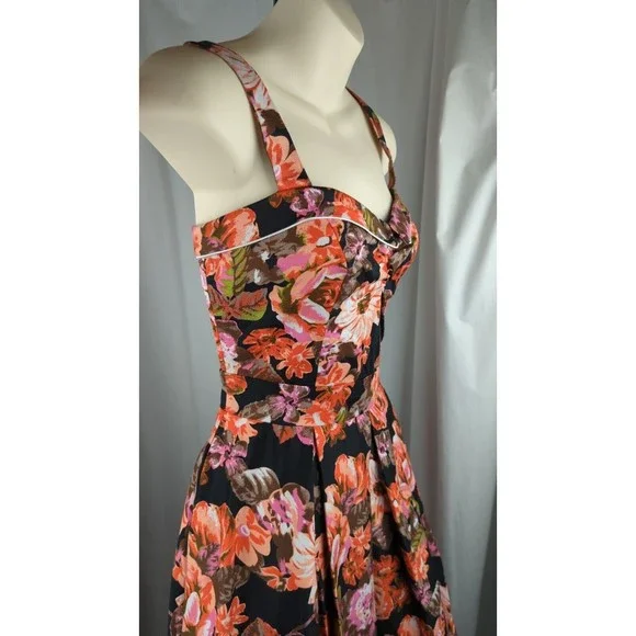 Beach Bash Art Tatyana Pink Retro Floral Fit Flare Modcloth Dress Pinup Skater S - Picture 4 of 7